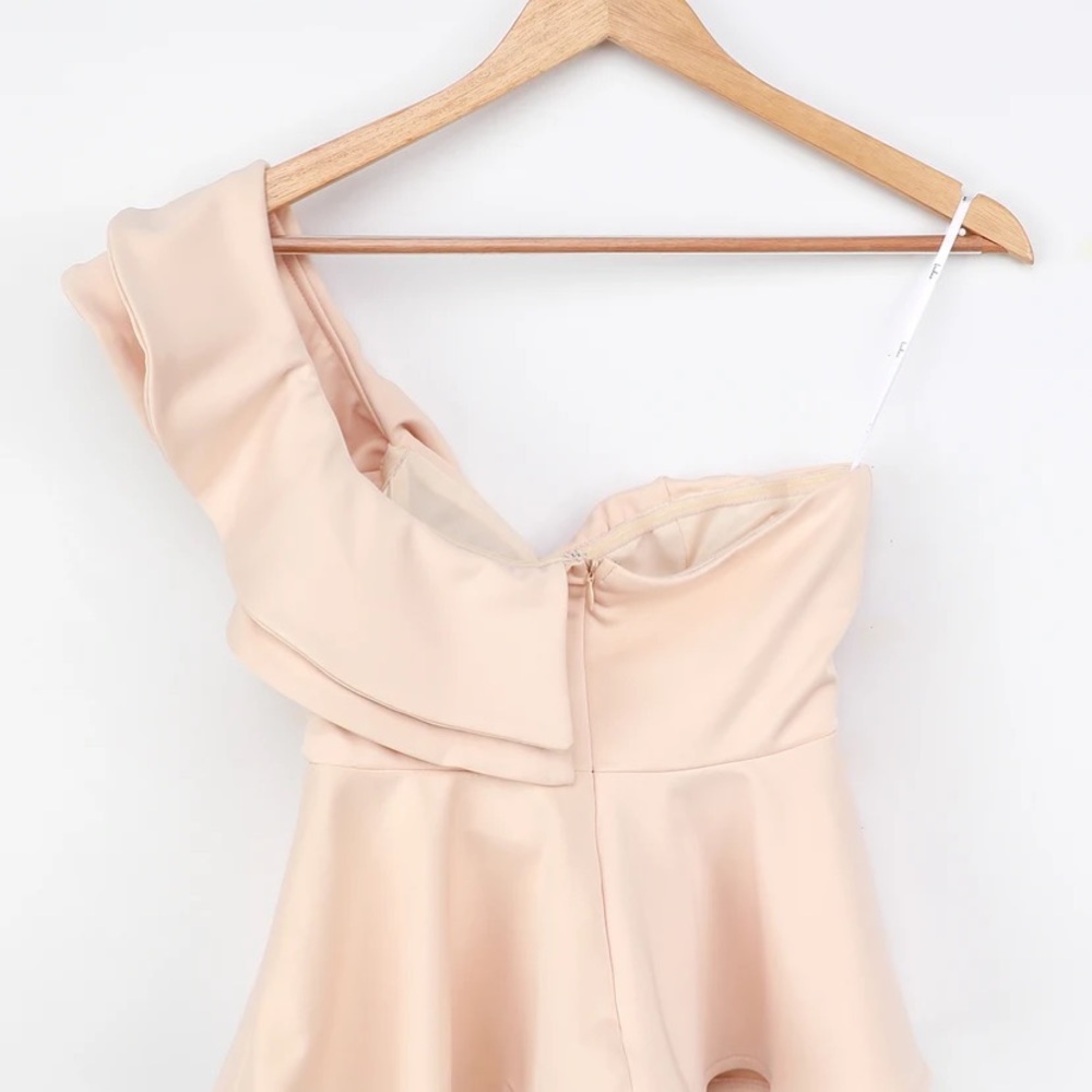 Lulus Beige One-Shoulder Ruffled Peplum Top - Picture 6 of 7